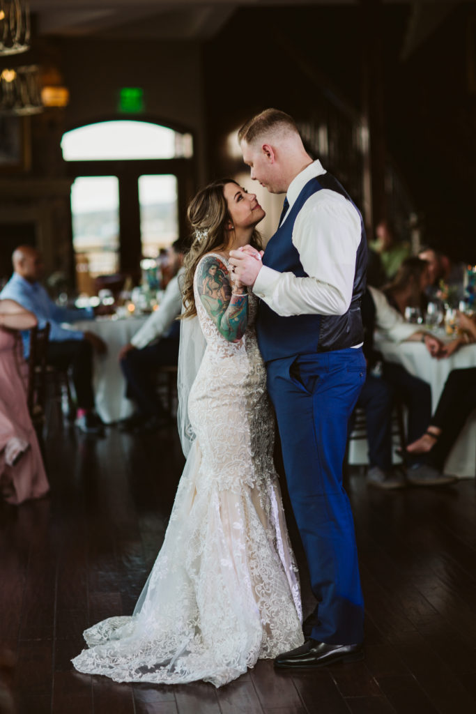 Bride and groom share tender first dance moment